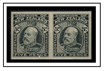 NEW ZEALAND - 1909 5d (SG type 52) IMPERFORATE PLATE PROOF pair printed in black.