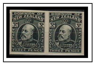 NEW ZEALAND - 1909 3d (SG type 52) IMPERFORATE PLATE PROOF pair printed in black.
