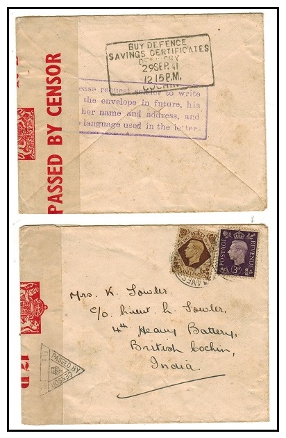 INDIA - 1941 inward cover from UK with scarce 