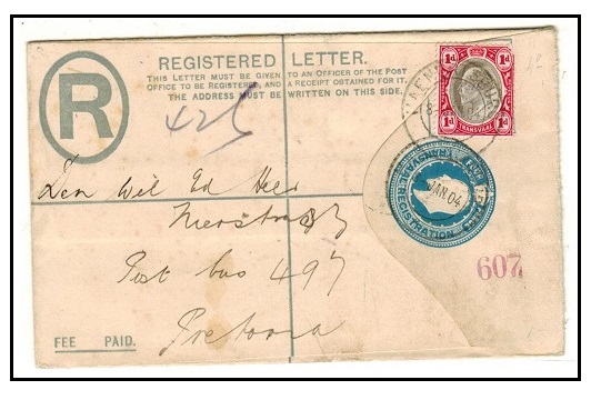 TRANSVAAL - 1902 4d blue RPSE (size F) addressed locally uprated at HAENERTSBURG.  H&G 4.