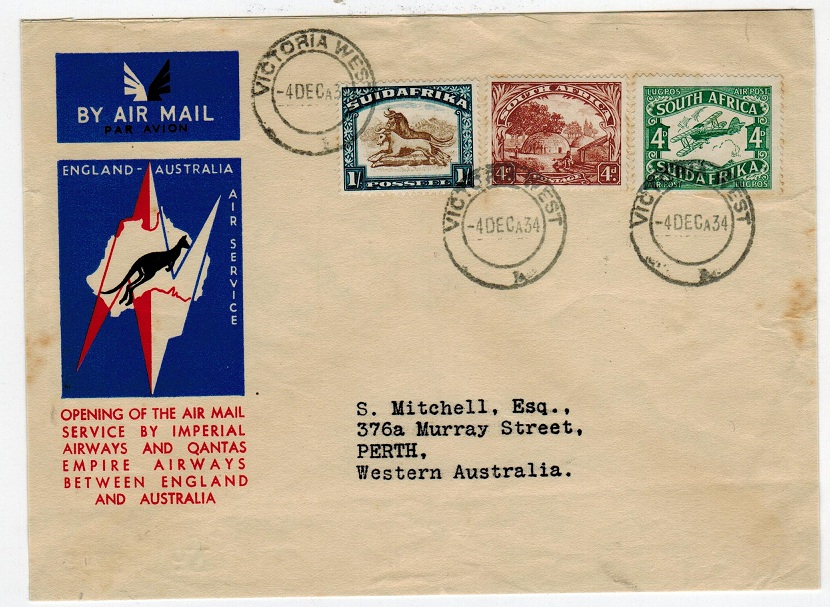SOUTH AFRICA - 1934 First flight cover to Australia.