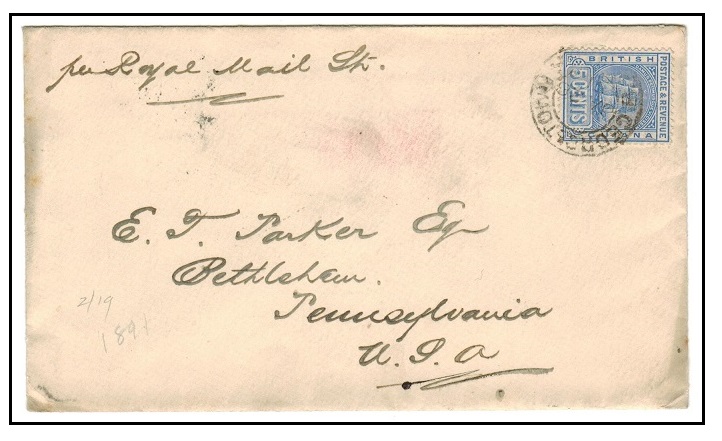 BRITISH GUIANA - 1891 5c rate cover to USA used at GEORGETOWN.