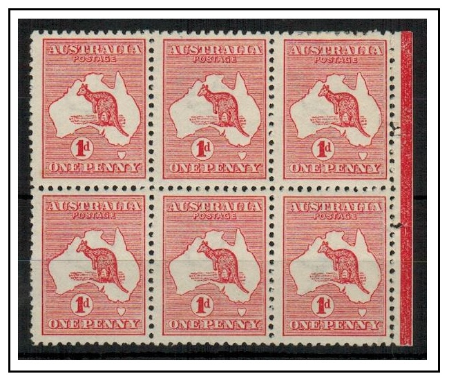 AUSTRALIA - 1913 1d red (die I) mint BOOKLET PANE of six.  SG 2.