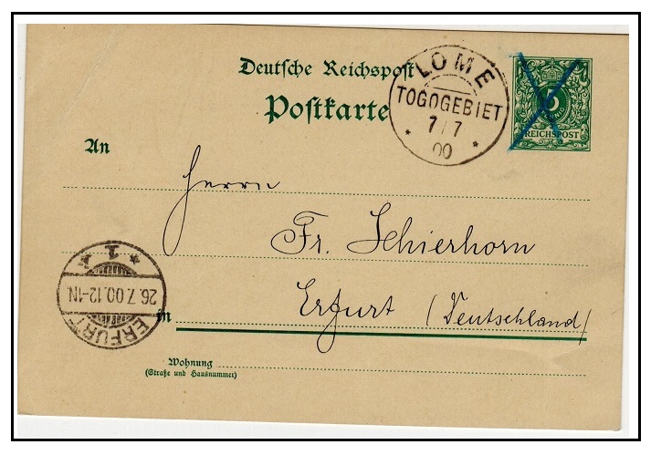 TOGO - 1894 5pfg green Germany PSC used locally at LOME/TOGO.