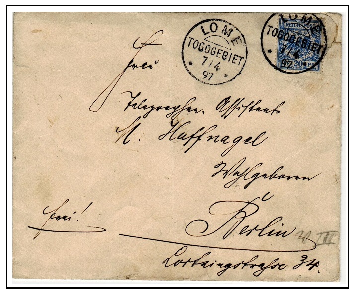 TOGO - 1897 20pfg rate cover to Germany used at LOME.