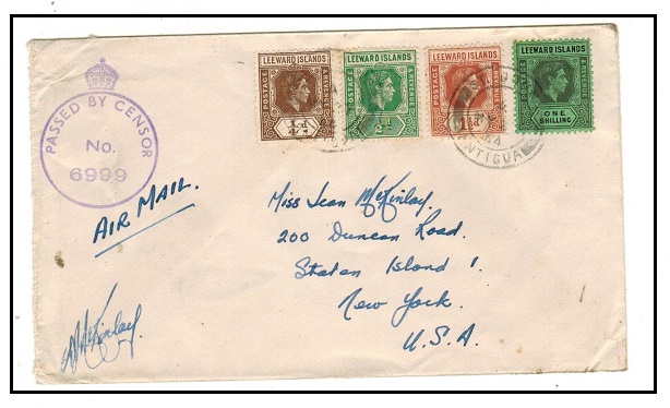 ANTIGUA - 1944 multi franked censored cover to USA used at ST.JOHNS.