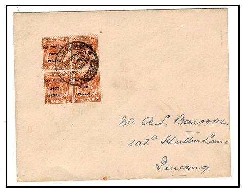 MALAYA - 1943 8c rate Japanese Occupation cover with ENCHO SETSU cancel.