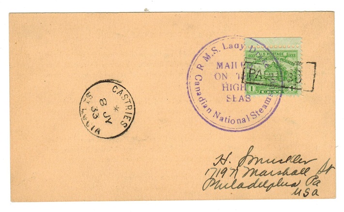 ST.LUCIA - 1933 R.M.S.DRAKE maritime cover to USA.