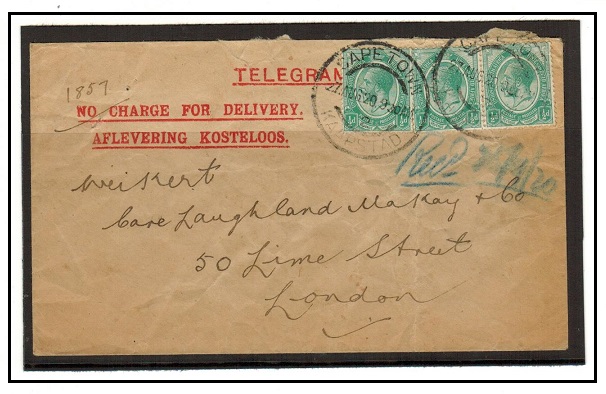 SOUTH AFRICA - 1920 TELEGRAM envelope to UK used at CAPE TOWN.