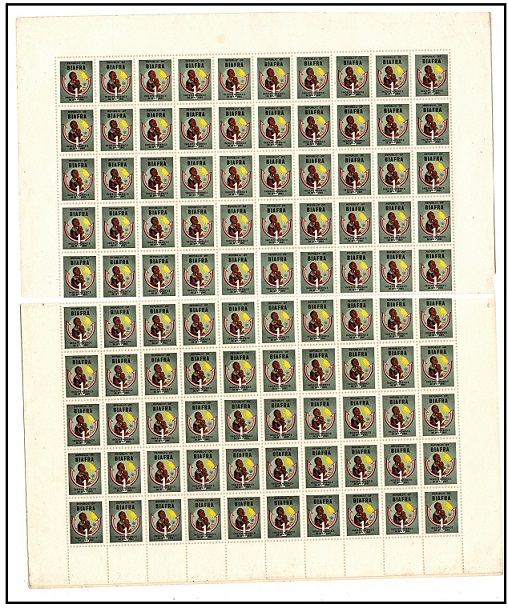 BIAFRA - 1968 1/- complete sheet of 100.  SG 3.