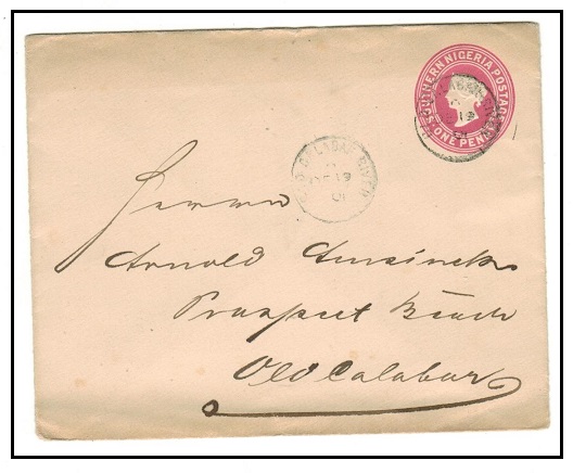 SOUTHERN NIGERIA - 1901 1d rose PSE (size a) used locally at OLD CALABAR RIVER.  H&G 1.