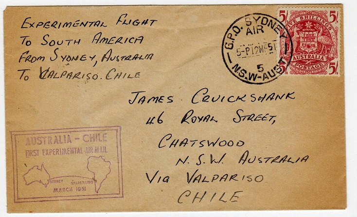 AUSTRALIA - 1951 first flight cover to Chile.