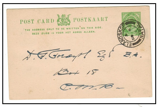 SOUTH AFRICA - 1913 1/2d green PSC used locally at ELANDSKOP/NATAL.  H&G 1.