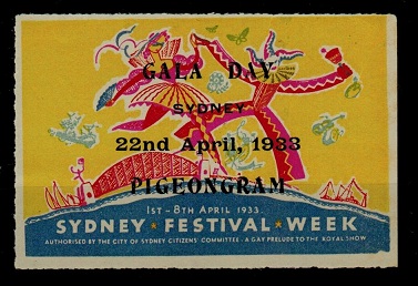 AUSTRALIA - 1933 SYDNEY FESTIVAL WEEK label mint.