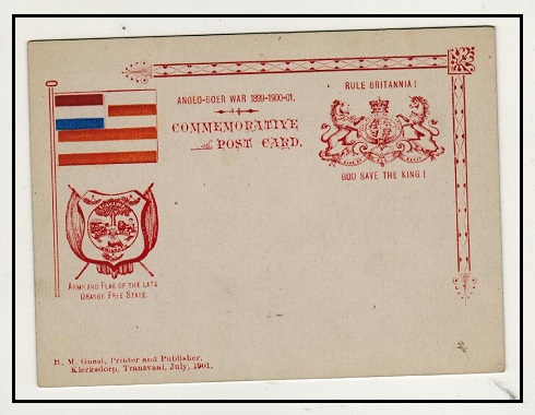 TRANSVAAL - 1901 ANGLO BOER WAR/RULE BRITANNIA private printed postcard depicting OFS flag.