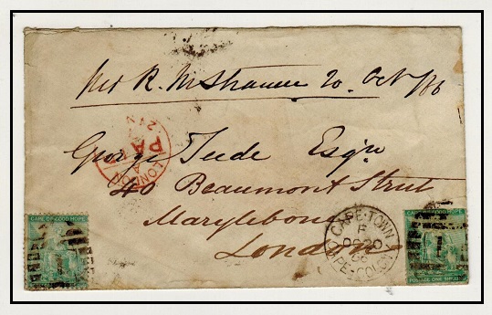 CAPE OF GOOD HOPE - 1866 2/- rate cover to UK used at CAPE TOWN.
