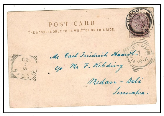 MALAYA - 1901 inward postcard from UK with 