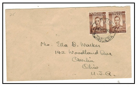 SOUTHERN RHODESIA - 1945 3d rate cover to USA used at SIPOLILO.