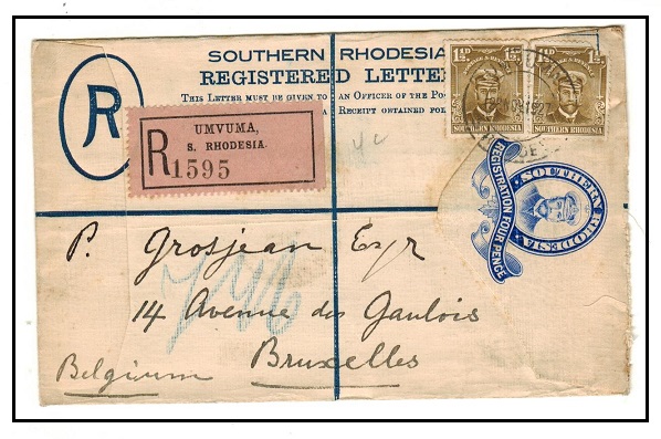 SOUTHERN RHODESIA - 1924 4d ultramarine RPSE uprated to Belgium used at UMVUMA.  H&G 1.