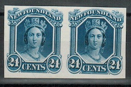 NEWFOUNDLAND - 1865 24c blue IMPERFORATE PLATE PROOF pair.