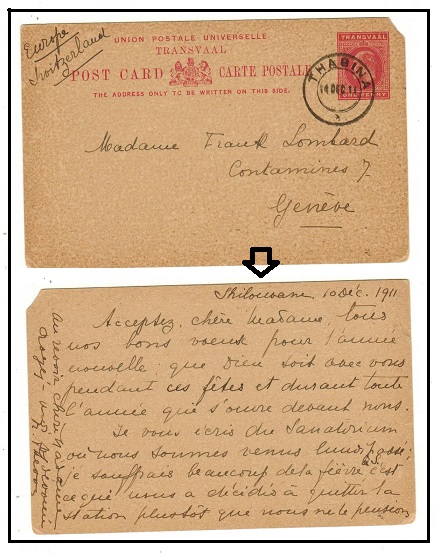 TRANSVAAL - 1902 1d carmine PSC written at Shilovane and posted at THABINA.  H&G 12.