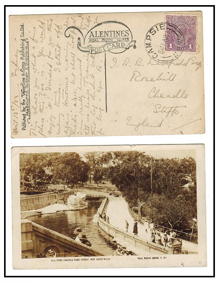 AUSTRALIA - 1923 1d rate postcard use to UK used at CAMPSIE/NSW.