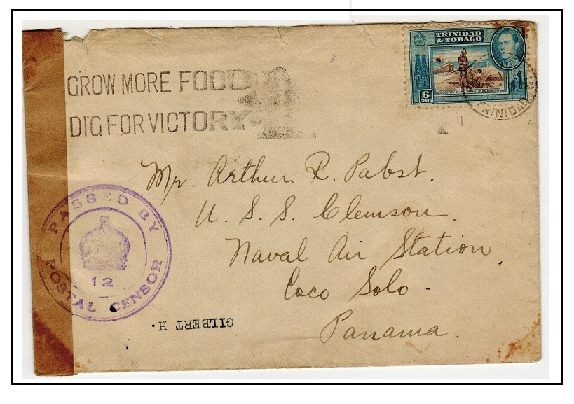 TRINIDAD AND TOBAGO - 1941 6c rate cover to Panama struck 