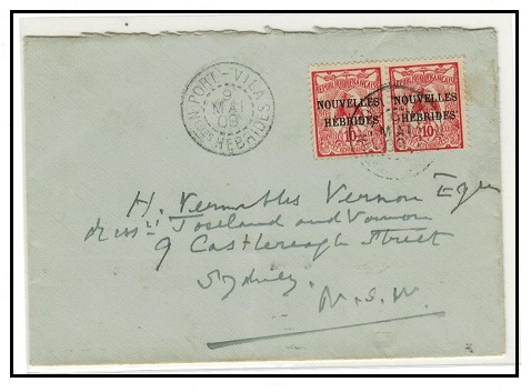 NEW HEBRIDES - 1909 20c rate cover to Australia used at PORT VILA.