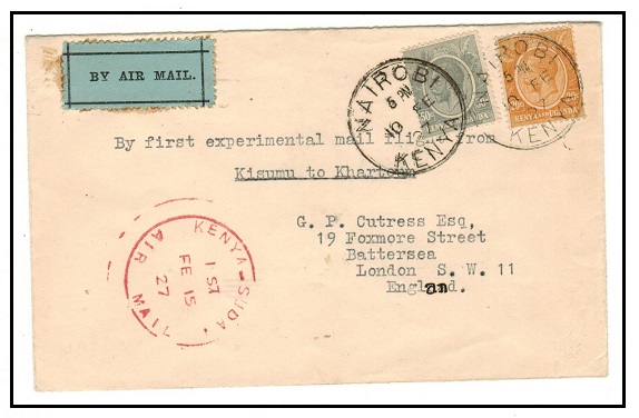 K.U.T. - 1927 70c rate first flight cover to UK used at NAIROBI.