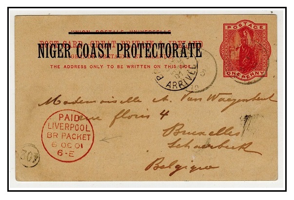 NIGER COAST - 1895 1d vermilion PSC to Belgium cancelled by rare small OLD CALABAR RIVER cds.  