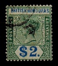 BRITISH HONDURAS - 1899 $2 green and ultramarine (SG 64) postal FORGERY.
