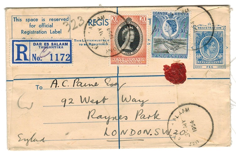 K.U.T. - 1952 40c RPSE addressed to UK from DAR ES SALAAM.  H&G 8.