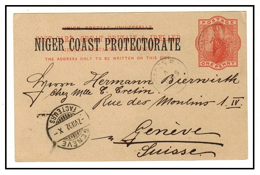 NIGER COAST - 1895 1d vermilion PSC to Switzerland used at FORCADOS.  H&G 3.
