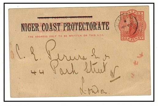 NIGER COAST - 1895 1d vermilion PSC to UK used at FORCADOS.  H&G 3.