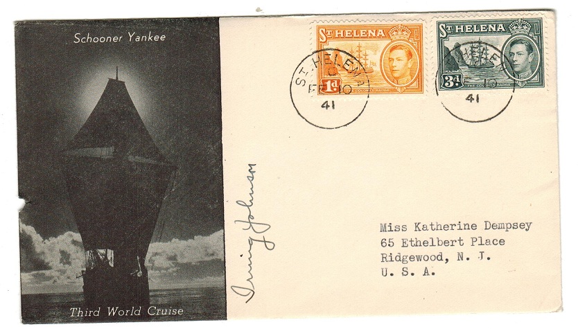 ST.HELENA - 1941 illustrated SCHOONER YANKEE CRUISE cover from ST.HELENA.
