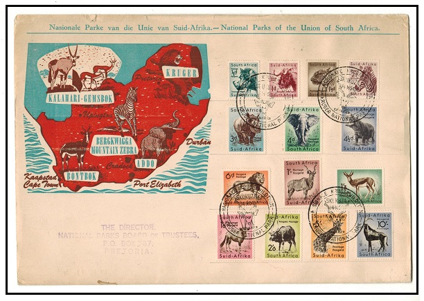 SOUTH AFRICA - 1954 definitive first day cover used at KRUGER NATIONAL PARK.
