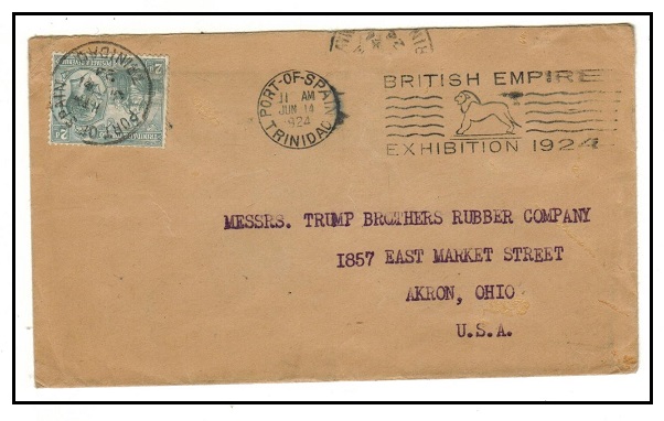 TRINIDAD AND TOBAGO - 1924 2d rate cover to USA cancelled by 