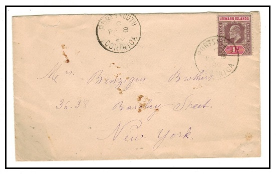 DOMINICA - 1908 1d rate cover to USA used at PORTSMOUTH.