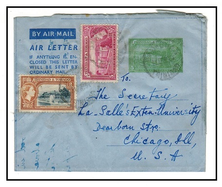 TRINIDAD AND TOBAGO - 1952 5c green air letter uprated to USA at SAN JUAN.  H&G 2.