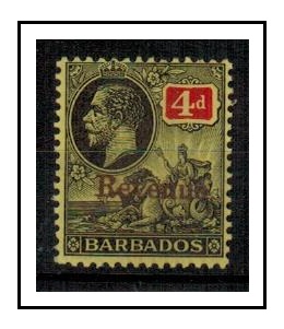 BARBADOS - 1916 4d black and red overprinted REVENUE fine mint.