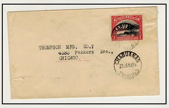 TRINIDAD AND TOBAGO - 1937 3c rate cover to USA used at CHAGUANAS.