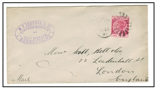 BARBADOS - 1891 1d rate commercial cover to UK.