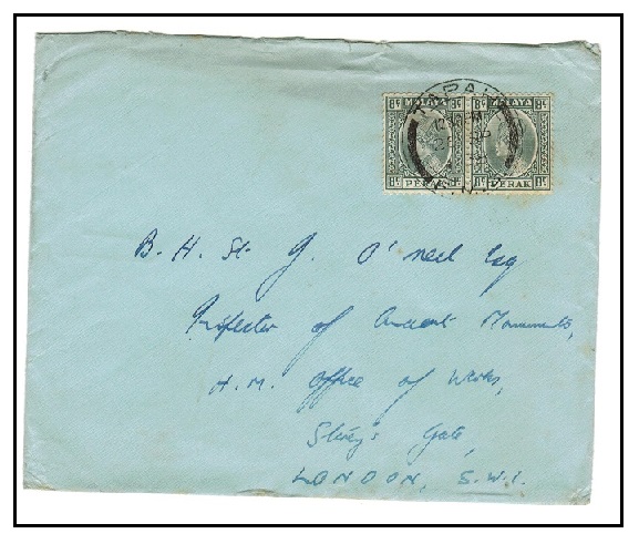 MALAYA - 1938 16c rate cover to UK used at TAPAH.