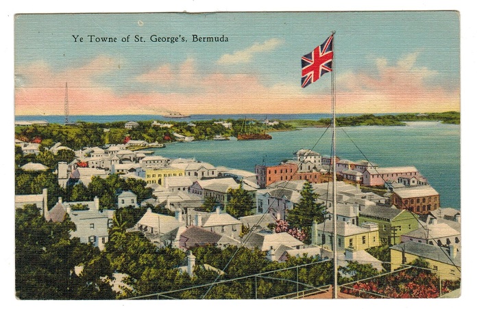 BERMUDA - 1944 postcard to USA with PASSED BY CENSOR/27/BERMUDA h/s in green.