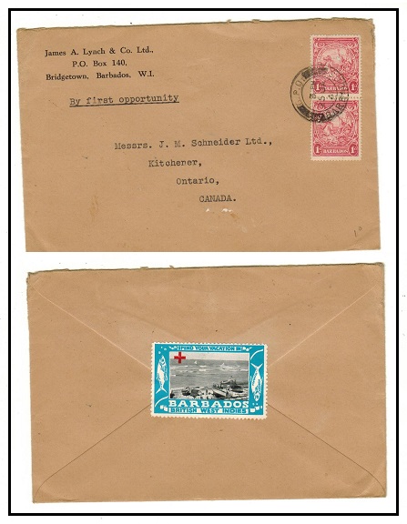 BARBADOS - 1941 2d rate cover to Canada with 