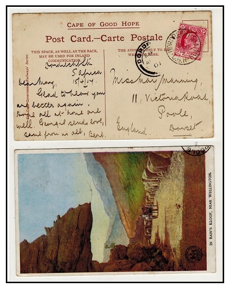 CAPE OF GOOD HOPE - 1907 1d rate postcard use to UK used at DORDRECHT STATION.
