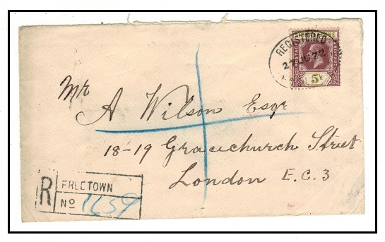 SIERRA LEONE - 1922 5d rate registered cover to UK used at FREETOWN.