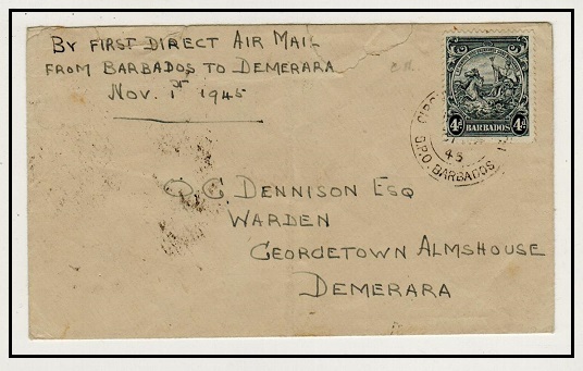 BARBADOS - 1945 first flight cover to British Guiana.