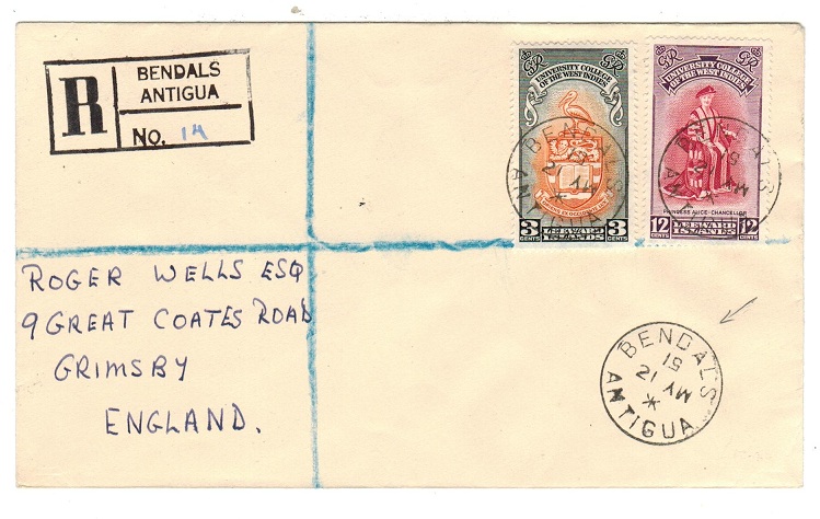 ANTIGUA - 1951 registered cover to UK from BENDALS.