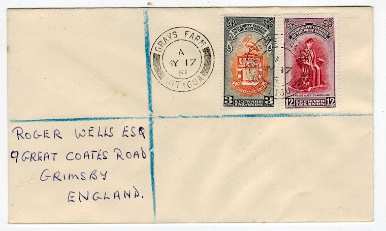 ANTIGUA - 1951 registered cover to UK from GRAYS FARM.